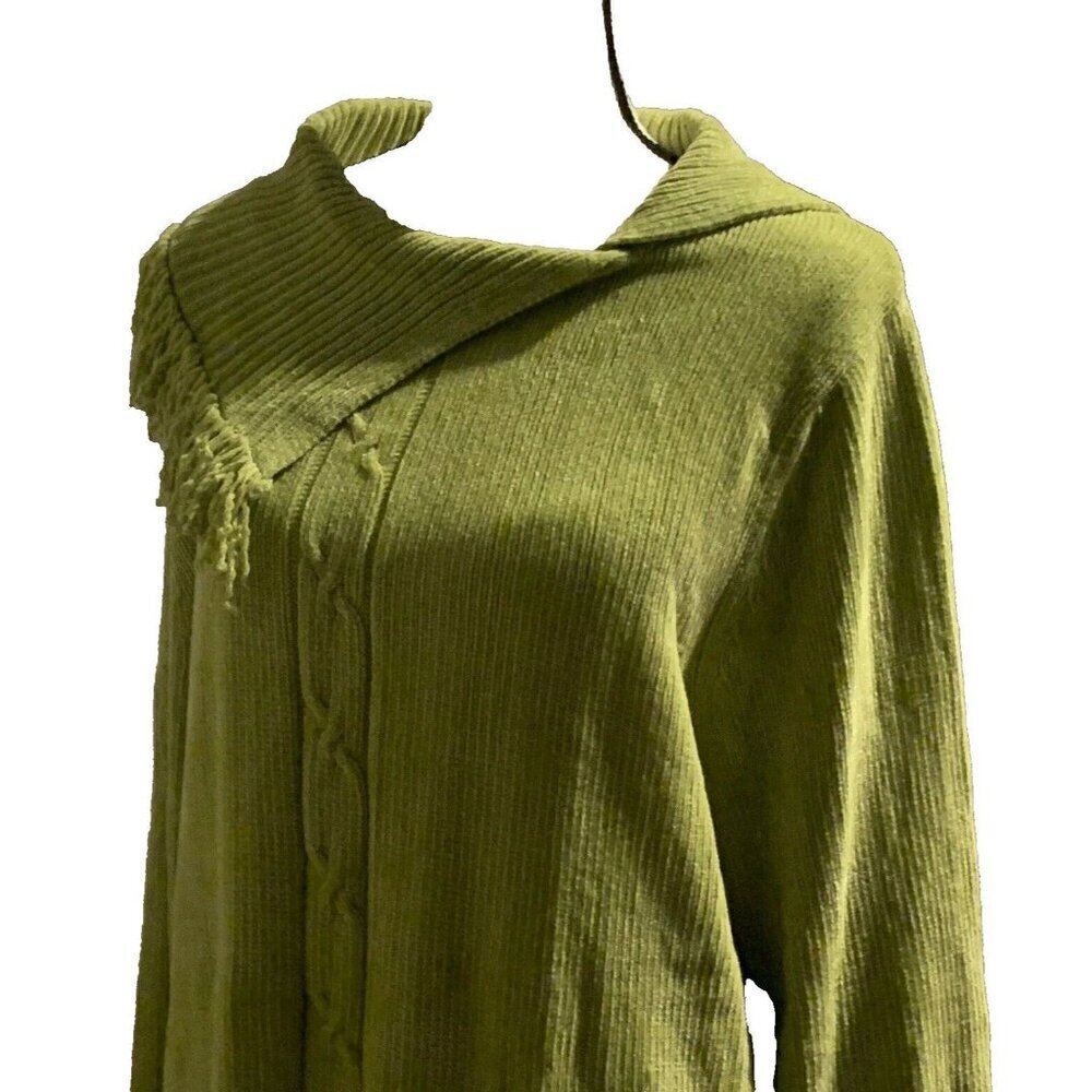 Knit & Pearl Women Cable Knit Sweater Size 1X Green Angel Flap Style Collar - Picture 6 of 12